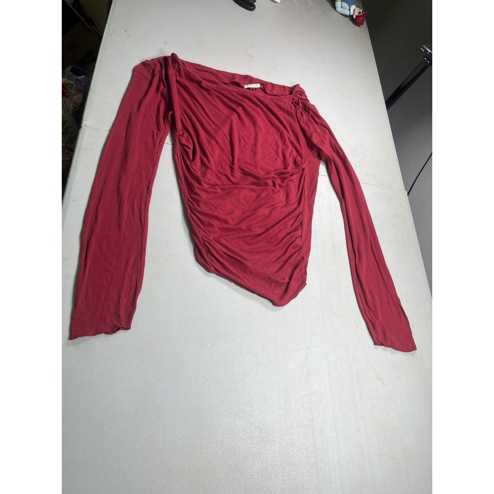 Intimately Free People Small Red Ruched Long Sleeve Slouchy Off Shoulder Top